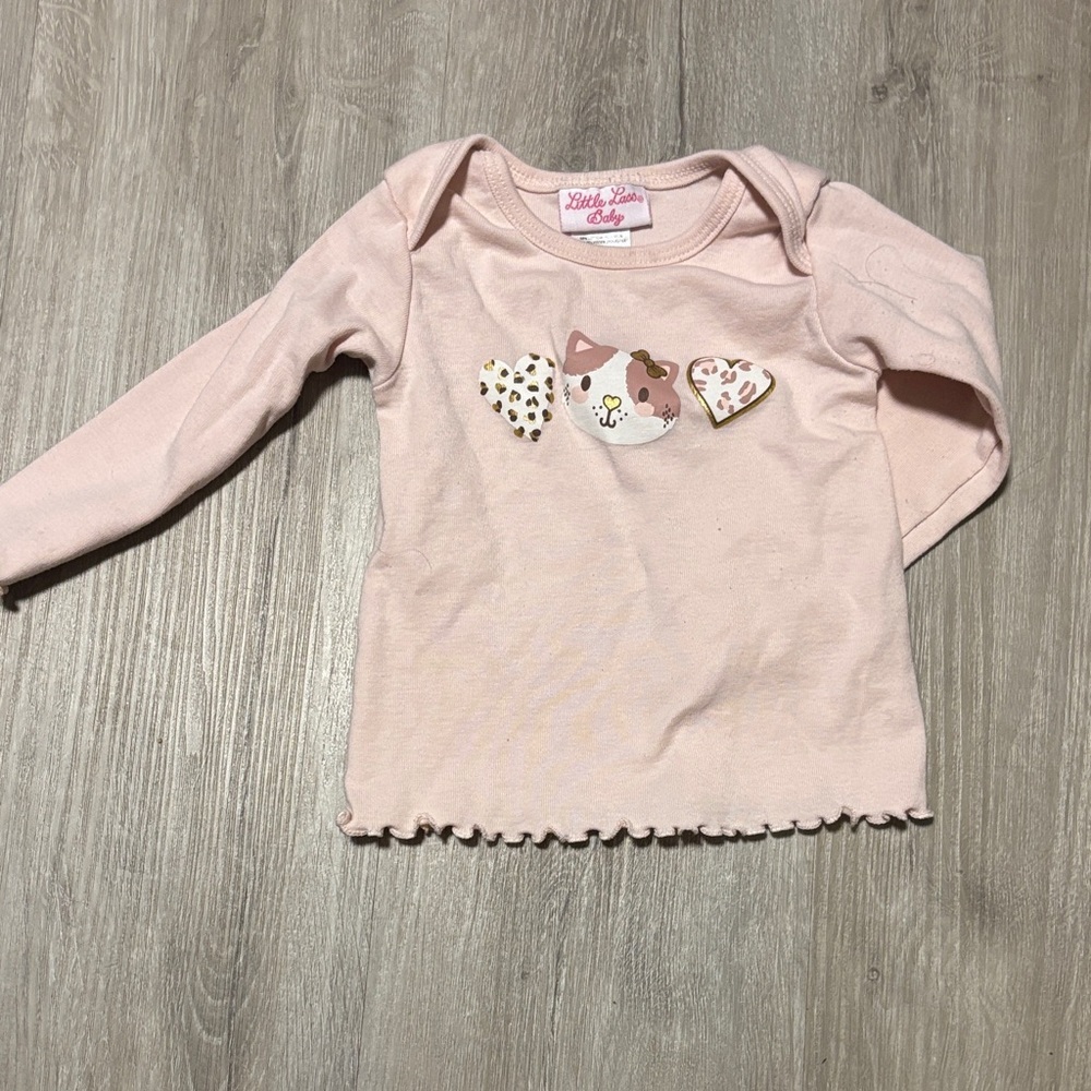 Little Lass Blush Long Sleeve Tee with Heart and Puppy Design‎